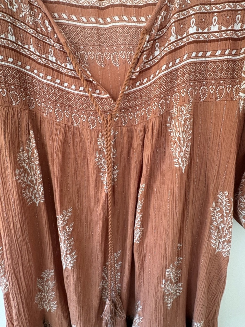 Daughters of India Boho Mini Dress Cotton Lurex Rust Print Small - Picture 4 of 7